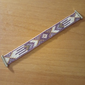 Lila-arany 2. gyöngyszövött karkötő , Ékszer, Karkötő, Gyöngyös karkötő, Ékszerkészítés, Gyöngyfűzés, gyöngyhímzés, MESKA