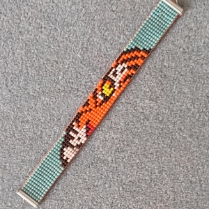 tigris gyöngyszövött karkötő , Ékszer, Karkötő, Gyöngyös karkötő, Ékszerkészítés, Gyöngyfűzés, gyöngyhímzés, MESKA