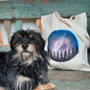 Galaxisos vászontáska kézi festéssel - táska & tok - bevásárlás & shopper táska - shopper, textiltáska, szatyor - Meska.hu