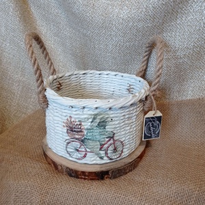 Kötélfüles papírfonott tárolókosár, Otthon & Életmód, Tárolás & Rendszerezés, Tárolókosár, Fonás (csuhé, gyékény, stb.), Decoupage, transzfer és szalvétatechnika, MESKA