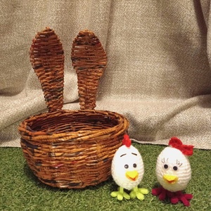 Papírfonott kínálókosár nyuszifüllel, Otthon & Életmód, Tárolás & Rendszerezés, Tárolókosár, Papírművészet, Kosárfonás, MESKA