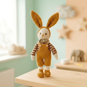 Horgolt nyuszi kertésznadrággal,csokornyakkendővel, Játék & Sport, Plüssállat & Játékfigura, Nyuszi, Horgolás, MESKA