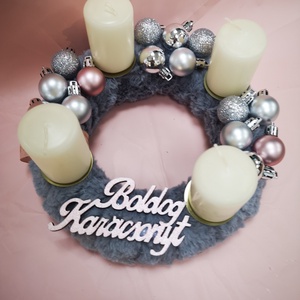 Adventi koszorú, szürke-fehér - Meska.hu