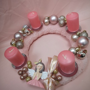 Karácsonyi dekoráció. Rózsaszín angyalkás adventi koszorú , Karácsony, Adventi díszek, Adventi koszorú, Mindenmás, MESKA