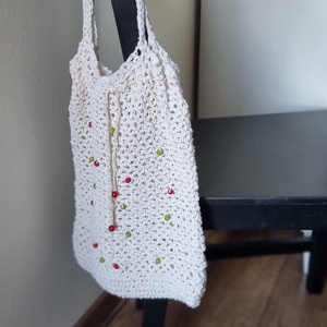 Egyedi horgolt válltáska színes gyöngyökkel - natúr elegancia - táska & tok - bevásárlás & shopper táska - shopper, textiltáska, szatyor - Meska.hu