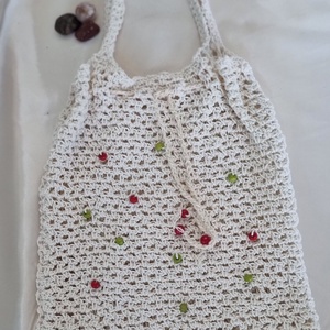 Egyedi hirgolt válltáska színes gyöngyökkel - natur elegancia, Táska & Tok, Bevásárlás & Shopper táska, Shopper, textiltáska, szatyor, Horgolás, MESKA