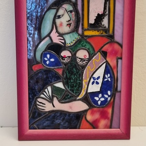 Egyedi Tiffany stílusú üvegkép - Picasso :  Nő könyvvel replika - Meska.hu