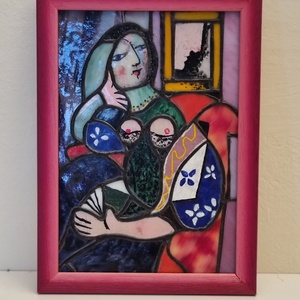 Egyedi Tiffany stílusú üvegkép - Picasso :  Nő könyvvel replika - művészet - festmény - üvegfestmény - Meska.hu