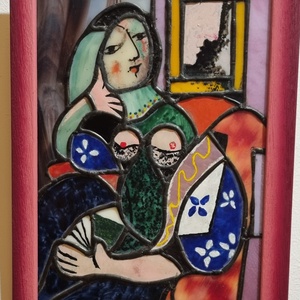 Egyedi Tiffany stílusú üvegkép - Picasso :  Nő könyvvel replika - művészet - festmény - üvegfestmény - Meska.hu