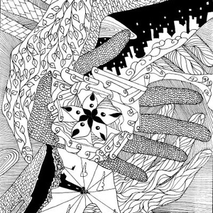 Felnőtt színező - Kezek és világok, Művészet, Grafika & Illusztráció, Egyéb rajzok, Fotó, grafika, rajz, illusztráció, MESKA