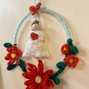 Virág koszorú angyalkával, Otthon & Életmód, Dekoráció, Ajtó- és ablak dekoráció, Ajtótábla, Mindenmás, MESKA