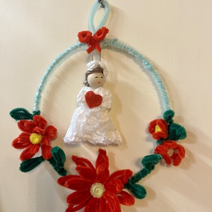 Virág koszorú angyalkával - otthon & életmód - dekoráció - ajtó- és ablak dekoráció - ajtótábla - Meska.hu