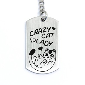 Crazy Cat Lady cicás gravírozott acél kulcstartó, Táska & Tok, Kulcstartó & Táskadísz, Kulcstartó, , MESKA