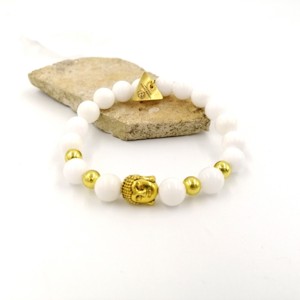 Hófehér tejkvarc arany buddha fejes LUXURY karkötő, Ékszer, Karkötő, Ásványkarkötő, , MESKA