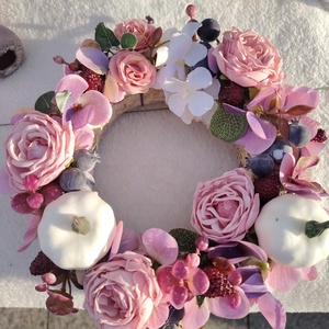 Rózsaszín pasztell tökös koszorú - Meska.hu