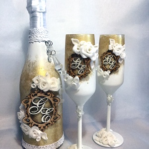 Gold roses szett, Esküvő, Emlék & Ajándék, Nászajándék, Esküvői pohár, pohárszett, Gyurma, Meska