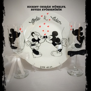 Mickey Minnie esküvői szett, Esküvő, Emlék & Ajándék, Esküvői pohár, pohárszett, Nászajándék, Festett tárgyak, MESKA