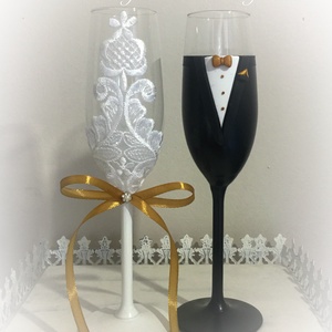 Csipke esküvői pohár pár, Esküvő, Dekoráció, Asztaldísz, Gyurma, MESKA