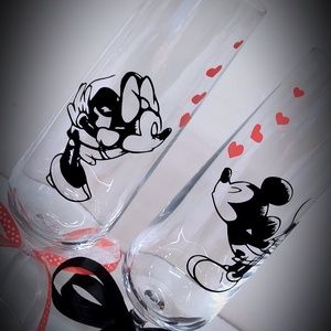 Mickey  Minnie esküvői pohár pár - esküvő - emlék & ajándék - nászajándék - esküvői pohár, pohárszett - Meska.hu