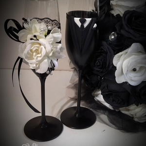Black wedding pezsgőspohár pár, Esküvő, Emlék & Ajándék, Nászajándék, Esküvői pohár, pohárszett, Üvegművészet, Mindenmás, MESKA