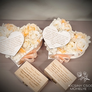 Szülőköszöntő esküvőre � virágos szív díszdoboz, egyedi felirattal örömszülőknek, nagyszülőknek, Köszönő ajándék - esküvő - emlék & ajándék - szülőköszöntő ajándék - Meska.hu