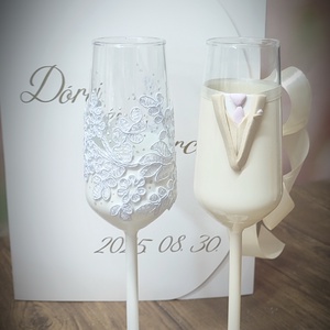 Egyedi menyasszony�vőlegény pezsgőspohár szett díszdobozban,Esküvői ajándék - Meska.hu