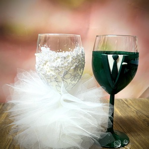 Esküvői boros pohár pár, Esküvő, Emlék & Ajándék, Nászajándék, Esküvői pohár, pohárszett, Gyurma, MESKA