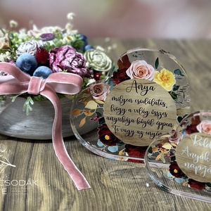 Kézzel készült kerámia virágkompozíció bársony masnival � romantikus asztaldísz - otthon & életmód - virágdekoráció - virágdíszek - asztali virágdísz - Meska.hu