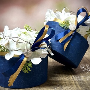 Luxus virágbox esküvőre. Kék-arany elegancia - Meska.hu