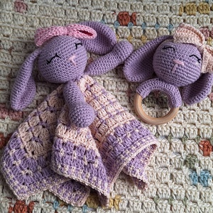Lila nyuszi szundikendő és rágókával - baba - mama - baba játékok - szundikendő, alvóka - Meska.hu