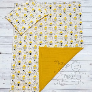 Sárga kutya mintás nyári babaágynemű darázsszövettel - takaró és lapos kispárna szett -  - Meska.hu