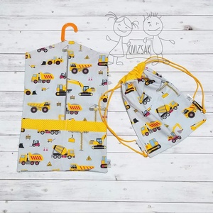 Munkagépes ovis vagy kisgyermek ágyneműhuzat szett + ovizsák tornazsák szett - játék & sport - ovis felszerelés - ovis szett - Meska.hu