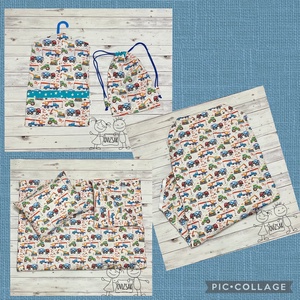 Színes munkagépes ovis vagy kisgyermek ágynemű szett + ovizsák tornazsák szett + derékalj , Játék & Sport, Ovis felszerelés, Ovis szett (zsák és tornazsák), Varrás, MESKA