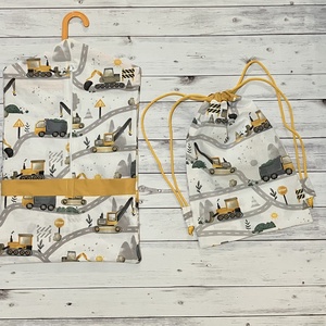 Munkagép / markoló mintás ovis vagy kisgyermek ágynemű szett (minkys) + ovizsák tornazsák szett + derékalj - játék & sport - ovis felszerelés - ovis szett - Meska.hu