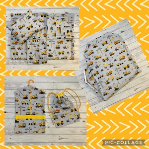 Munkagépes ovis vagy kisgyermek ágynemű szett + ovizsák tornazsák szett + derékalj  - Meska.hu