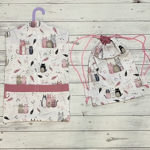 Rózsaszín cicás ovizsák és tornazsák szett, Játék & Sport, Ovis felszerelés, Ovis szett, Varrás, MESKA