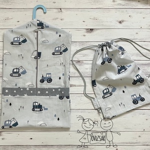 Munkagépes ovis vagy kisgyermek ágynemű szett + ovizsák tornazsák szett + derékalj  - játék & sport - ovis felszerelés - ovis szett - Meska.hu