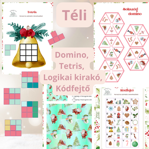 KCS2 Téli Karácsonyi Domino, Tetris, Kódfejtő, Logikai, Karácsony, Mikulás, Mikulás ajándékok, Mindenmás, MESKA