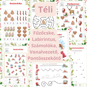 KCS 1 Téli Karácsonyi Számolóka, fűzőcske, Labirintus, Pontösszekötő, Vonalvezető - Meska.hu