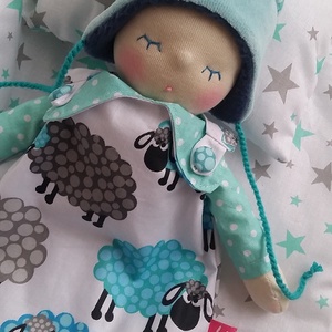 baba, textil baba, waldorf baba, hálozsákos csecsemő baba báránykás ágyneművel - Meska.hu