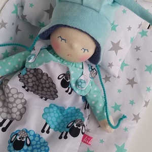 baba, textil baba, waldorf baba, hálozsákos csecsemő baba báránykás ágyneművel - játék & sport - baba & babaház - öltöztethető baba - Meska.hu