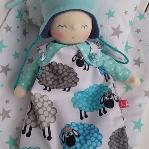 baba, textil baba, waldorf baba, hálozsákos csecsemő baba báránykás ágyneművel - játék & sport - baba & babaház - öltöztethető baba - Meska.hu