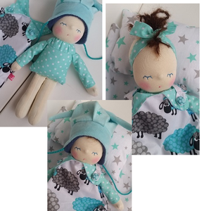 baba, textil baba, waldorf baba, hálozsákos csecsemő baba báránykás ágyneművel - játék & sport - baba & babaház - öltöztethető baba - Meska.hu