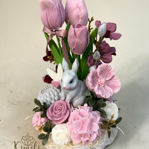 Szürke nyuszis tavaszi/húsvéti asztaldísz - ünnepi díszek, dekorációk - húsvéti díszek és dekorációk - húsvéti asztaldíszek - Meska.hu