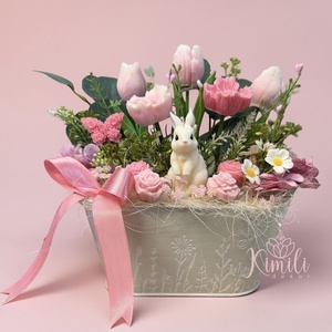 Tavaszi asztaldísz, Ünnepi díszek, dekorációk, Húsvéti díszek és dekorációk, Húsvéti asztaldíszek, Gyertya-, mécseskészítés, MESKA