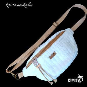 Plüss övtáska fehér- beige, Táska & Tok, Övtáska, Varrás, MESKA