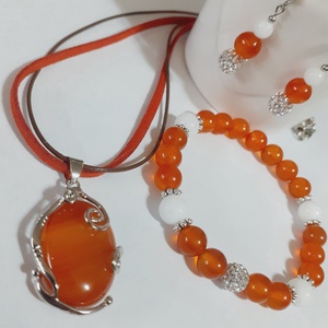 Karneol ásvány ékszer szett - ékszer - ékszerszett - Meska.hu