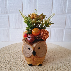 Cuki őszi dekoráció bagoly kaspóban - otthon & életmód - dekoráció - asztal és polc dekoráció - asztaldísz - Meska.hu