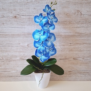 Orchidea dekoráció kerámia kaspóban-kék, Otthon & Életmód, Dekoráció, Asztal és polc dekoráció, Asztaldísz, , MESKA