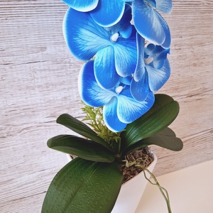 Orchidea dekoráció kerámia kaspóban-kék - otthon & életmód - dekoráció - asztal és polc dekoráció - asztaldísz - Meska.hu